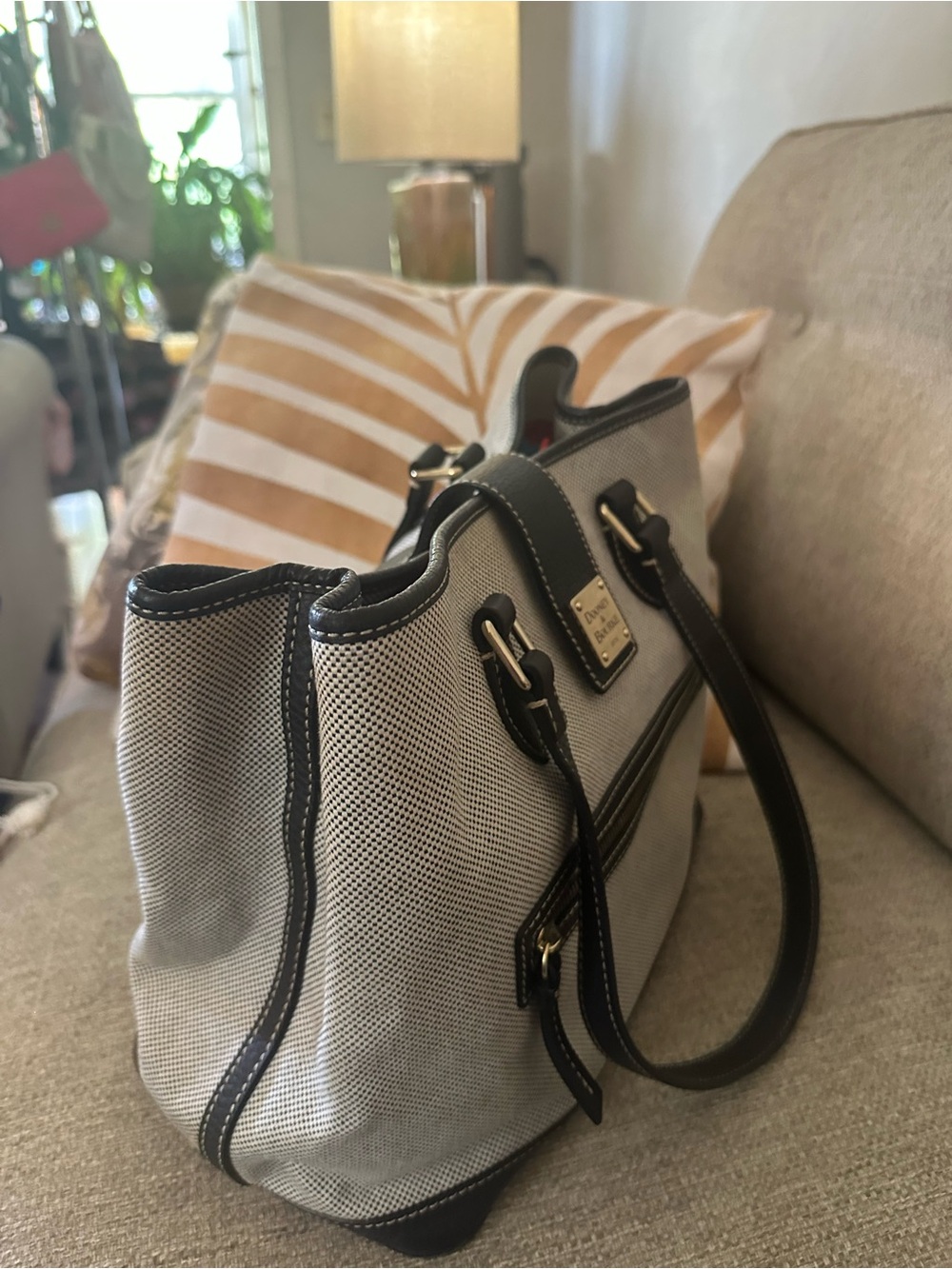 Dooney & Bourke Cabriolet Woven Shopper Tote Black White Leather Trim - Picture 7 of 16